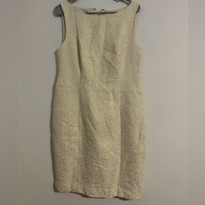 Rickie Freeman Teri Jon vintage yellow gold metallic tweed sheath dress midi